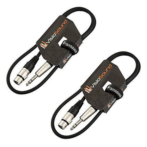 Female XLR 6.35mm Stereo TRS Jack Lead Audio Cable 2 Pack 1m Black/Black | 2 x Noiseless OFC Balanced Signal, Audio, Patch Cable / 4 Colours