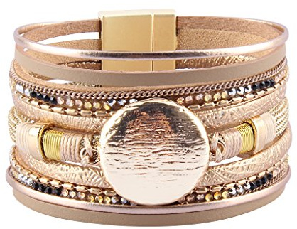 JAOYU Leder Wickelarmband für Frauen - Perlen und Strass Armbänder - Mädchen Manschette Bangle handgemachten Schmuck - Teens, Schwester, Kinder Geschenke