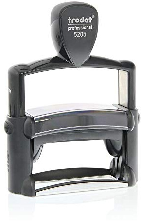 STEMPEL-FABRIK Trodat Professional 5205 Firmenstempel, 68x24 mm, 6 Zeilen | extra breiter Heavy-Duty-Stempel mit Wunschtext – 68 mm Zeilenbreite für lange Angaben, Metallkern, Kissen wechselbar
