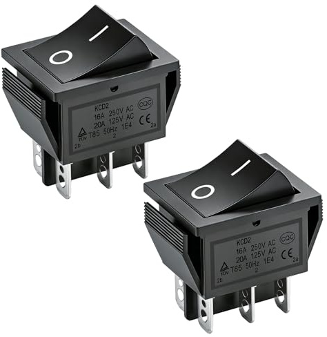 Heschen Wipptaster (ON)-OFF Momentan DPDT 6 Terminals 16A 250VAC Schwarz 2 Stück
