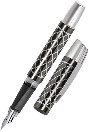Online Füller Campus Diamond Grey, Tinten-Füller für Rechtshänder, ergonomisches Griffstück, hochwertige Iridium-Feder medium, Standard-Tintenpatronen, inkl. Kombipatrone blau, Allergiker geeignet