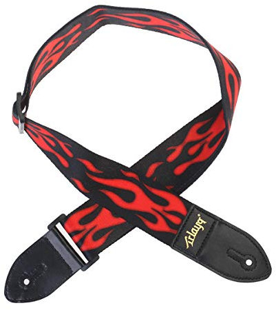HEALLILY verstellbarer Gitarrengurt mit Lederende für Akustikgitarre Bass E-Gitarre (Flamme)