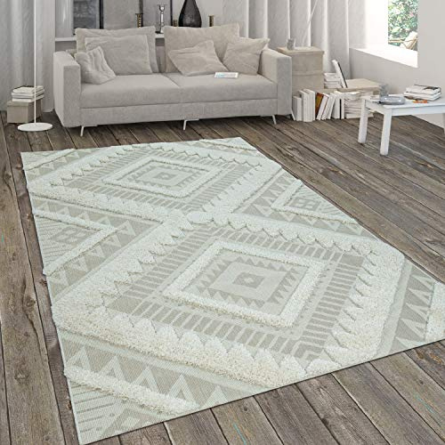 Paco Home Outdoor Teppich Wetterfest Balkon Küche Wohnzimmer Ethno Design Geometrisch 3D Effekt Moderne Deko, Grösse:120x170 cm, Farbe:Beige
