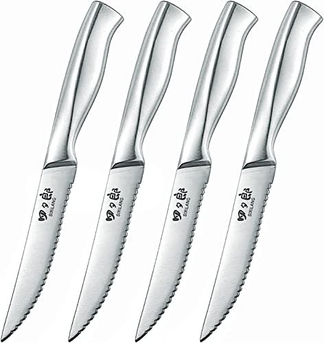 SIXILANG Steakmesser, Steakmesser 4er Set, Deutsches Edelstahl Steakmesser Wellenschliff, Heimgeschenke für Männer und Frauen