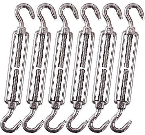 POFET 6pcs M6 Stainless Steel 304 Hook& Hook Turnbuckle Wire Rope, Strong Tension Hardware Kit for Wire Rope Tension Heavy Duty