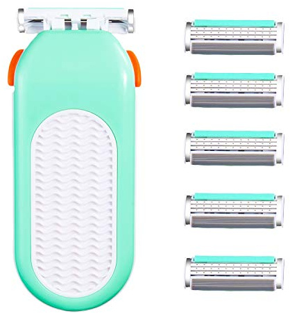 Nother Tragbarer Damenrasierer - 3 Klingen Comfort Glide Rasierer für Gesicht, Hände, Beine, Bikinizone - 6 Nachfüllungen, Grün