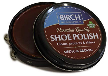 Charles Birch Premium Quality Shoe Polish 50ml, High Pigment, Cleans Protects Shines inc Carnauba Wax, Lever Open Tin (Medium Brown)
