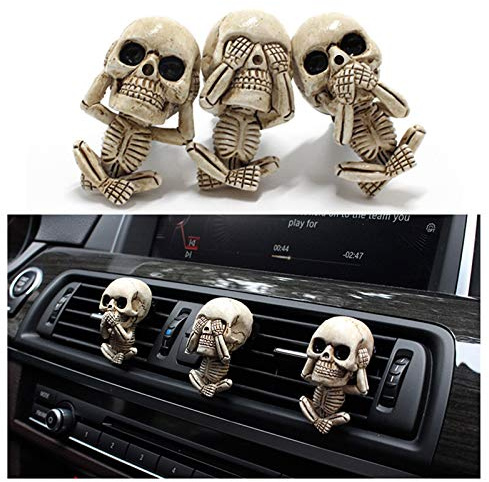 T- 3 Stücke Auto Aromatherapie Öl Diffusor Totenkopf-Dekoration Ätherisches Öl Diffusor Lufterfrischer Duftbaum Entlüftungs Clip Medaillon Lufterfrischer Vent Clip Medaillon für Aut