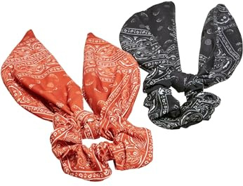 Urban Classics Unisex Haargummi Bandana Print Scrunchies With XXL Bow 2-Pack, Farbe orange/black, Größe one size