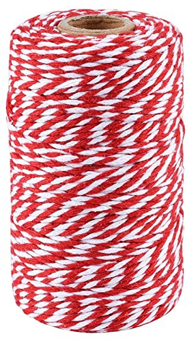 Yiida Spago rosso e bianco, 328 piedi 100 m di cotone, perfetto per cuocere, macellerie, artigianato, scrapbooking, decorazione cucina, ufficio e giardinaggio