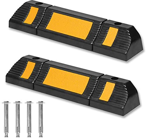 Froadp Butoirs de Parking Set, Butée de Roues avec Jaune Bandes Réfléchissantes, Cales de Garage Aide au Stationnement en Caoutchouc, Marquage de Arrêtez pour Garage Remorque Couverts (1 Paire)