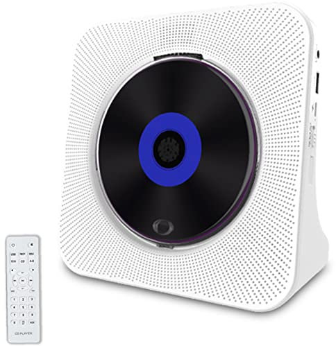 ALSUP Portable CD Player with Bluetooth,Bluetooth CD Player Wall Mounted Desk Stand with Dust Cover & LED Screen Jack with Remote Control Home Audio FM Radio USB MP3 Music Player,White-Rechargeable