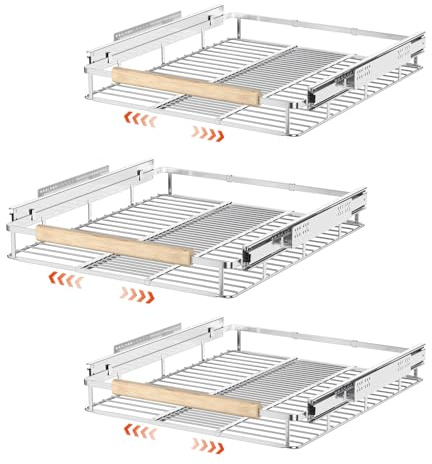 SANNO Erweiterbarer ausziehbarer Schrank-Organizer, ausziehbares Speisekammerregal für Küchenschrank oder unter der Spüle, ausziehbare Breite 40,6 cm bis 67,1 cm, verchromt, 3 Stück