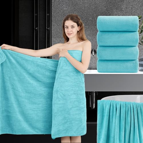4 Piece Extra Large Bath Towel 35x70 Oversized Bath Sheet Bath Towel Set for Bathroom Ultra Soft Cozy Highly Absorbent Quick Dry Bathroom Towel for Spa Gym Hotel,Shower Towel for Daily Use,Aqua Teal