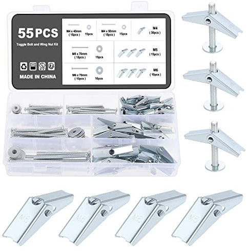 Knpwer 55 tasselli a levetta, M4 M5 M6, tasselli a levetta e dado ad aletta, tasselli a molla, testa tonda e dado ad ala assortimento