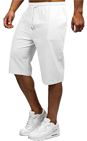YAOBAOLE Shorts et Bermudas Homme Short Coton Homme Short Lin Pantacourt Ete Blanc M