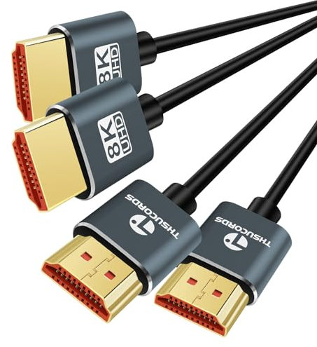 Thsucords Extra Slim 8K 4K Câble HDMI 2M Lot de 2, Ultra Fins Flexibles HDMI 2.1 Souple et haute vitesse 4K@120Hz 8K@60Hz 48gbps compatible Roku tv/HDTV/PS5/Blu-ray(2 Pièces)