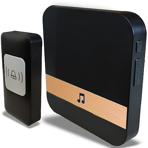Retoo Sonnette sans Fil Exterieur Etanche, Wireless à Brancher pour la Maison, Sonnette Radio sans Pile, Kit de Carillon avec 52 Mélodies, 4 Niveaux Volume, Noir