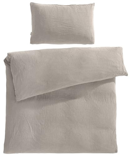 Pure Label Musselin Kinderbettwäsche 100x135 cm mit einem Kissenbezug 40x60 cm aus 100% Baumwolle - Traumhaft weiche, kuschelige Baby Bettwäsche in Taupe aus Musselin
