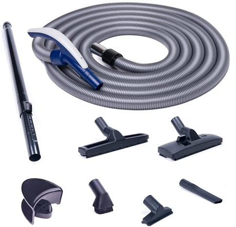 Set Tubo Flessibile e Kit Accessori per Aspirapolvere Centralizzato compatibile con Aertecnica Tubò, Sistem Air, Duovac, General D'Aspirazione GDA - Senza interruttore ON/OFF (9 metri)