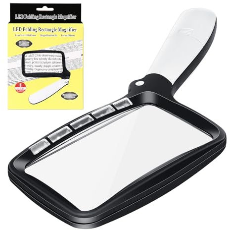 Auauraintt Faltbare Leselupe mit Licht, 5 LED-Lupe, 2 Dimmmodi, für Senioren, Lesen, Inspektion, Handwerk, Uhrmacher, Münzen, Briefmarken, Sehschwäche