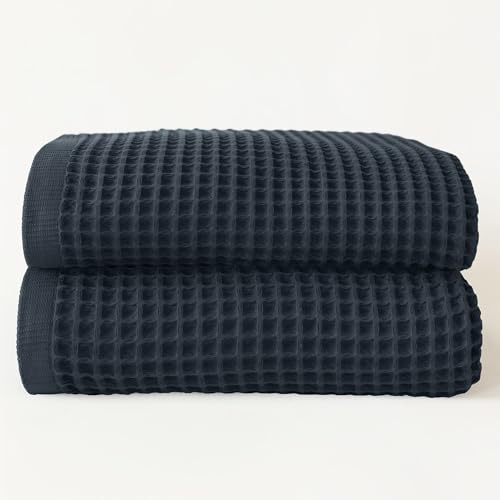Viva Maison Premium übergroßes Waffel-Badetuch, 2 Stück, extra groß, 88,9 x 180,3 cm, 100% türkische Baumwolle, Waffelgewebe, schnell trocknend, saugfähig, fusselfrei, Badetücher, Anthrazit, 2 Stück