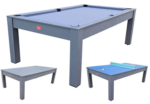 NG Biliardi - Biliardo GIUNONE GRIGIO (226 cm) - diventa Ping Pong e tavolo da pranzo - accessori inclusi per il gioco