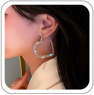 Wendalern Boucles d'oreilles argentées en forme de cœur Boucles d'oreilles pendantes en forme de cœur en zircon cubique Grandes boucles d'oreilles en forme de cœur en strass Bijoux pour femmes