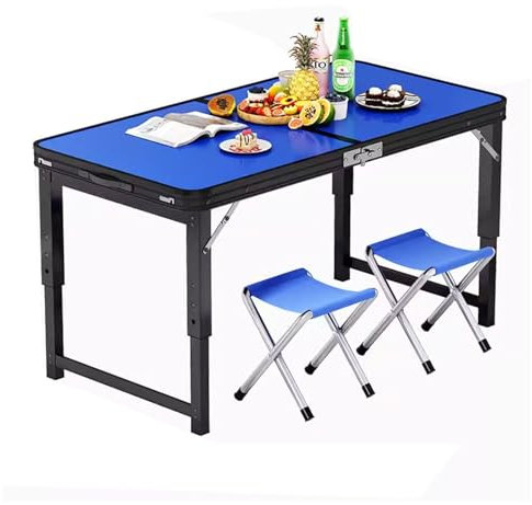 Campingtisch mit 2 Stühlen Klappbar Set Klapptisch Aus Kohlenstoffstahllegierung, Tragbarer Klapptisch, Gartentisch Arbeitstisch Balkontisch(Blue)