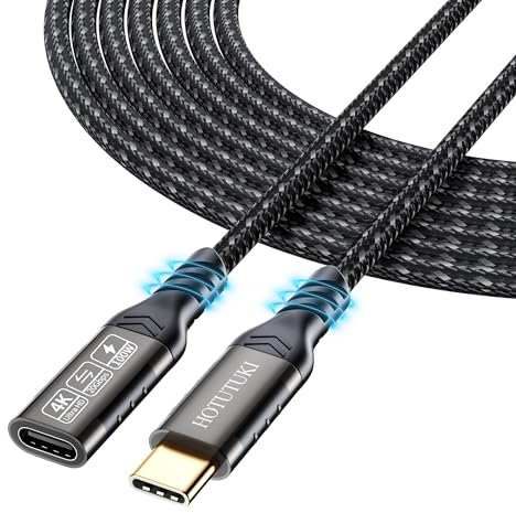 HOTUTUKI prolunga usb c 5 metri, USB 3.2 Tipo C, Supporta 20 Gpbs Sync 100 W di Ricarica,USB 3.2 Gen2 20Gbps cavo usb-c maschio femmina 4K@60Hz con USB C 3.2/3.1/3.0