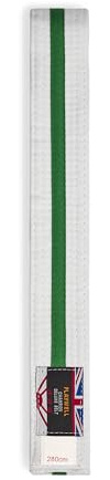 Playwell Martial Arts Cotton White Belt With Coloured Stripes Grading Belt - (Karate, Judo Taekwondo) (White Belt With Green Stripe, 220cm)