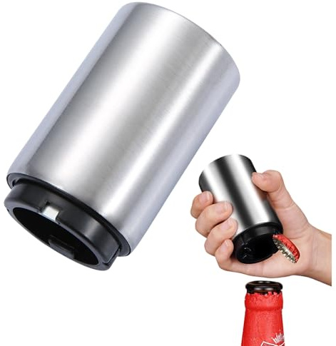 Automatic Beer Opener (Black), Magnetic Stainless Steel Automatic Novelty Press Down Bottle Opener for Soda Cola Cap Top Bottle Caps Remover Men
