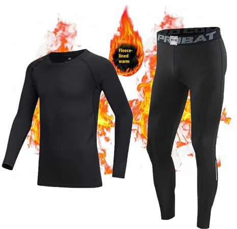 Holimaid Kids Boys Thermal Base Layer Sets Long Sleeve Athletic Compression Suit Ideal for Football Sports Outdoor Sports Performance (JR.Black/Grey, 110)