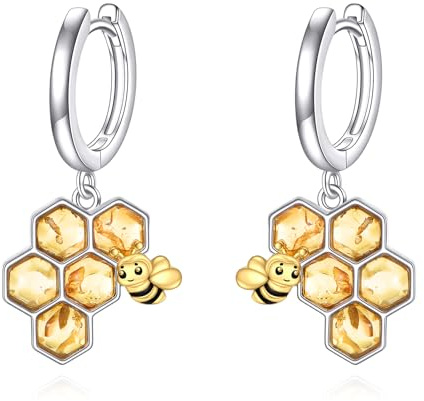 YAFEINI Pendientes de abeja de plata de ley con diseño de abeja y ámbar, con cierre de palanca, regalo para mujer, 1, Plata de ley, Sin piedra preciosa