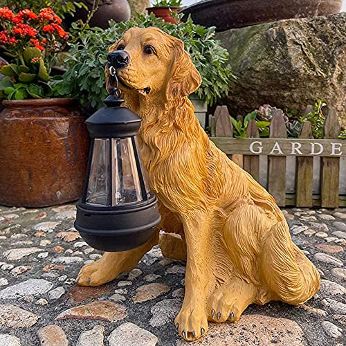 Statues de Chien Statues de Jardin, Décoration Solaire extérieure, Décorations de Jardin extérieures à lumières solaires, Ornements solaires Patio, Pelouse, Décoration d'art de Cou