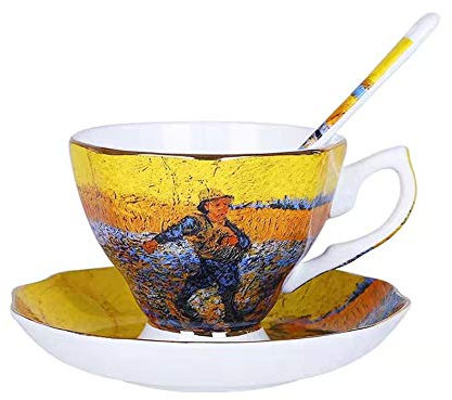 Ensemble de tasses à café en céramique Van Gogh de luxe pour la maison, élégant ensemble de tasses à thé avec ustensiles