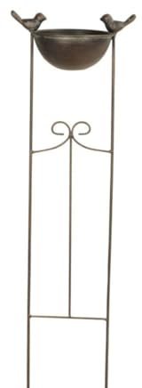 finehomegarden Vogeltränke Metall 2Vögel Gartenstecker Ø20x13cm H76cm Vogelbad Wasserstelle bronze