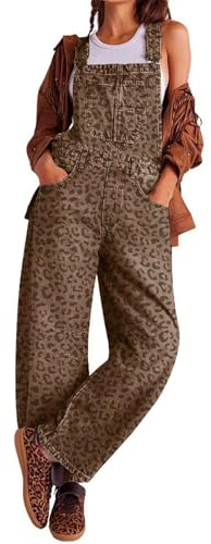 loveimgs Tuta da donna Y2k Baggy Barrel Jeans Tuta a gamba larga Denim Pantaloni Salopette Tuta Boyfriend Patchwork Jeans, Leopardo classico, Large