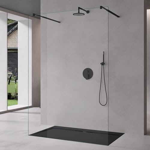Mai & Mai Box Doccia Walk-In 120x200cm, Parete Doccia in Vetro Trasparente 10mm Vetro di Sicurezza ESG con 2 Bracci Sostegni Telescopici MMBR3 Nero
