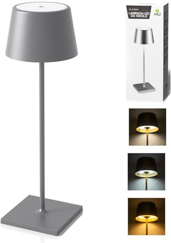 MU LIN Lampada da Tavolo Senza Fili in Metallo, Ricaricabile con Controllo Touch,3 Temperature di Luce & Dimmering infinito, Impermeabilità IP54,Adatto A Cena,Lettura,Camera,Giardino E Tanto In Piu