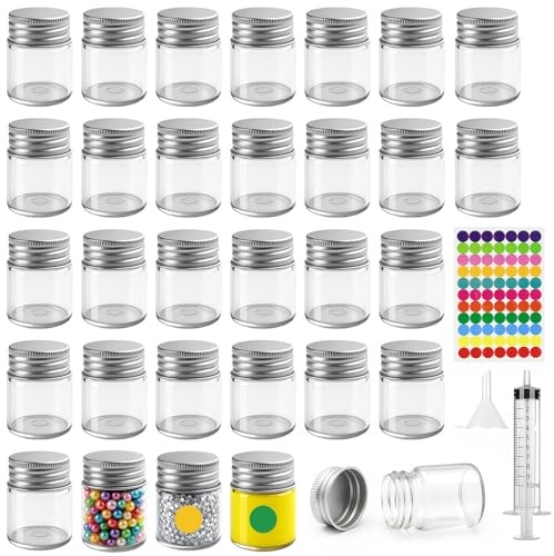 Ferenando 30 Stück 15ml Reagenzglas mit Schraubverschluss aus Aluminium | 15ml Fläschchen, Kleine Schraubgläser mit 4 Zubehör, Klare Flüssigkeitsprobe Fläschchen für DIY-Accessoires, Proben Speichern