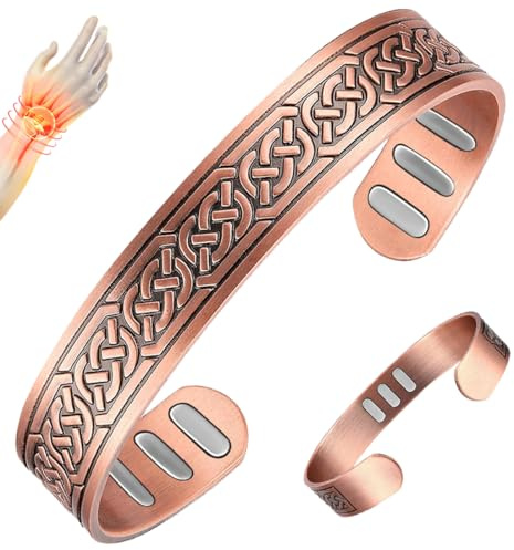 Vicmag Kupfer-Magnetarmband für Herren, 9 x starke Magnete (je 5000 Gauss), 99,99 % reines Kupfer (Ax)