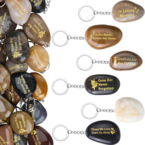 Yuntau 36 Pcs Memorial Stones Keychains River Stone Key Rings Inspirational River Stone Key Chain Bulk Engraved in Loving Memory Funeral Favor Celebration of Life Decoration for Bereavement Gift