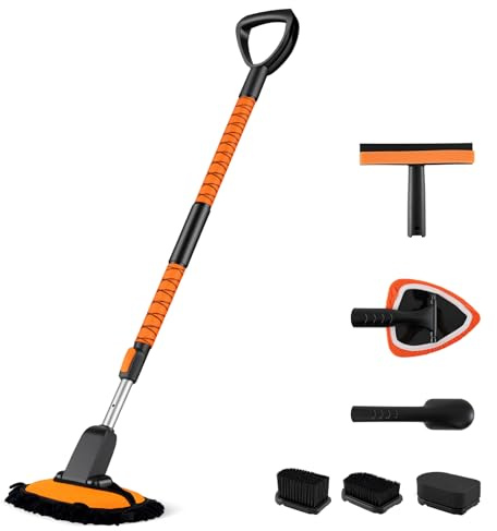 GOPLUS Juego de Limpieza de Autos de 10 Piezas con Mango Retráctil | Kit de Lavado para Coches con Cepillos, Esponja de Pulido y Cabezales de Trapeador sin Rayones para Vehículos, Motos y Ruedas