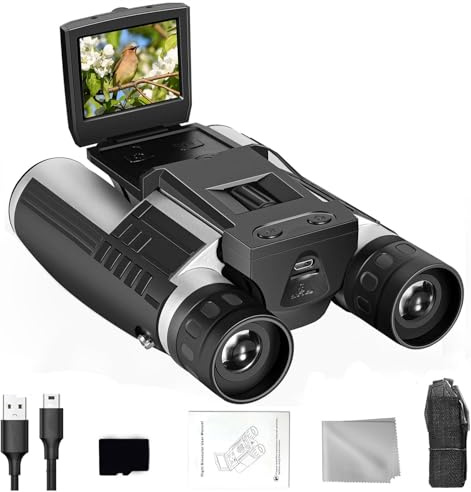 Digitales Fernglas mit Kamera, 6,1 cm LCD-Bildschirm, 8-facher Digitalzoom | 48MP Fotos, 2.5K Videoaufnahme, inklusive 32GB SD-Karte, perfekt für Vogelbeobachtung, Konzerte und Outdoor-Aktivitäten