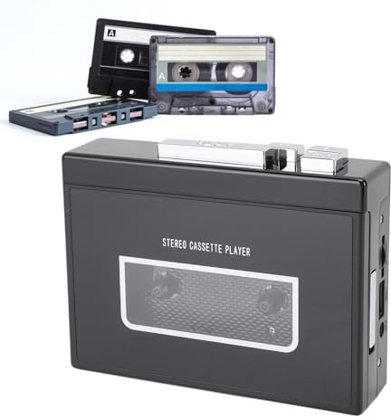Sxhlseller Vintage-Kassettenspieler, Tragbarer Stereo-Kassettenspieler mit Auto-Reverse, UKW-Radio, 3,5-mm-Klinkenstecker, USB-MP3-Wiedergabe, Kassetten-zu-MP3-Konverter für Zuhause und Im (B)