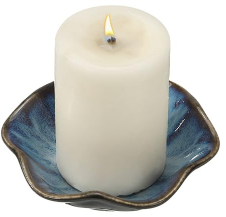 sourcing map Candle Holder Plates, 4 Inch Ceramic Candle Tray Tealight Incense Holder Dish Candlestick for Tea Light Aromatherapy Wedding Rustic Vintage Home Decor, Lotus Leaf Dark Blue