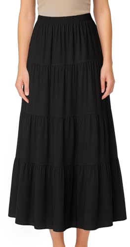 GWAWG Elegant Maxi Skirts for Women UK,Elastic High Waist Ladies Long Skirts Elegant A-Line Beach Skirt,Vintage Summer Tiered Maxi Skirt (UK, Alpha, M, XXL, Regular, Regular, Black)