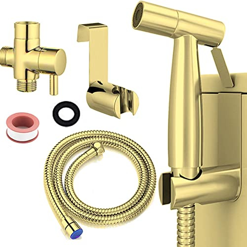 Handheld Stainless Steel Toilet Bidet Sprayer Kit – Multi-Use for Cloth Diapers, Pet Bathing & Feminine Hygiene with Hose(Gold)