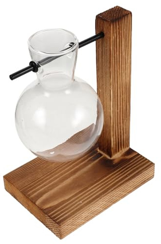 Yardenfun Terrarium pour Plantes Hydroponiques avec Support en Bois Vase Bulbe en Verre Transparent Récipient Hydroponique Décoratif de Table pour Bureau Station de Propagation Compacte